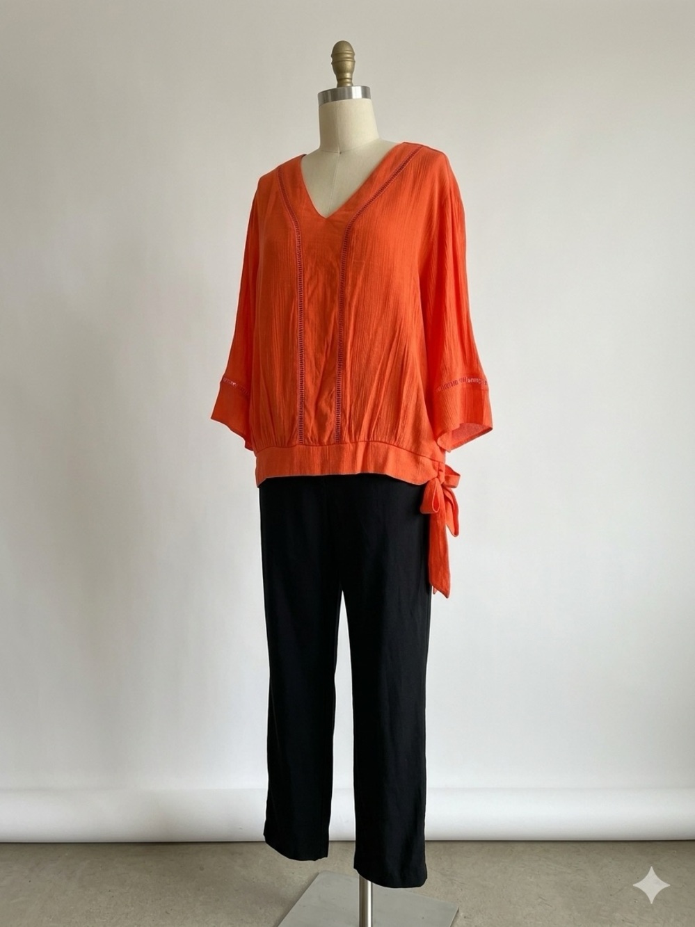 Unique Spectrum Bright Orange V-Neck Side-Tie Tunic Top